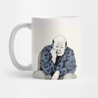 Asian painting. Sad old man thinking Mug